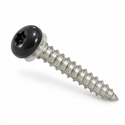 Reference-based AI illustration of 6.3 x 35mm Black Stainless Steel Low Profile Timber Screws (Pack of 100). Representative appearance; not a stock photograph.