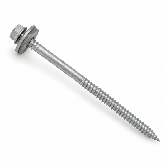 Reference-based AI illustration of Timber Roofing Screws with 19mm Sealing Washers (Pack of 100). Representative appearance; not a stock photograph.